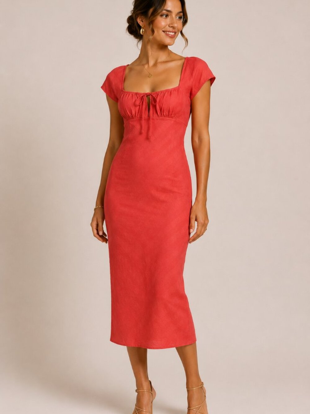 NEW Free PEOPLE red coral color midi dress.
